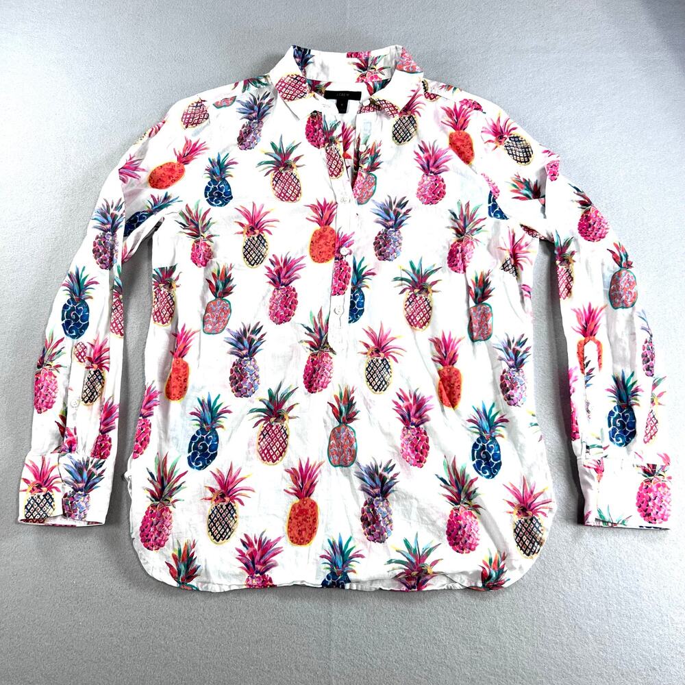 J.Crew Pineapple Print Popover Blouse Long Sleeve Top 8